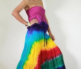 Tie Dye Dress Boho Hippie Funky Smocked Maxi Dress : Exotic Collection