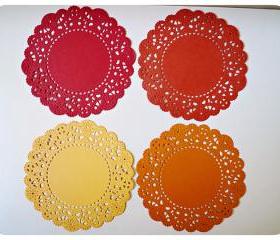 Parisian Lace Doily Red & Orange for Scrap booking or card making / pack 