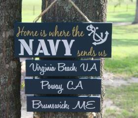 FOUR Duty Station "Home is Where the Army, Marine Corps, Coast Guard, Air Force, Navy Sends Us" painted Military family sign