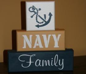 NAVY FAMILY Military Blocks painted decor Shelf Sitter