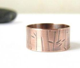 Mens ring . Wide copper band . Textured . Unisex
