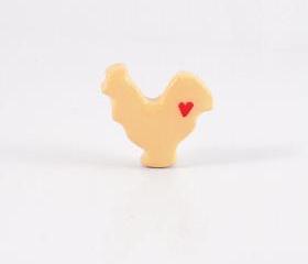 Creamy Yellow Rooster Figurine with Red Hearts
