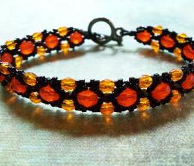 Halloween Bracelet Beaded Jewelry Orange Harvest Autumn Black and Orange Beaded Bracelet Fall Colors