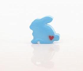 Clay Sculpted Blue Bunny Figurine with Hearts
