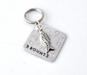Fish charm Pet id tag Aluminum square by ZADOO