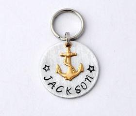 Anchor pet tag, Personalized Pet id tag, anchor charm with aluminum disc, nautical by ZADOO