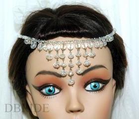 SALE Bridal Hair Fascinator Bridal Forehead band -Crystal Wedding Headpiece - 1920s Flapper - Wedding Hair Jewellery