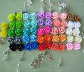 104 Pieces - Mini Rose Flower Cabochon & Earring Post DIY Kit - 10mm - Mixed Sampler Pack - Cabochons by ZARDENIA