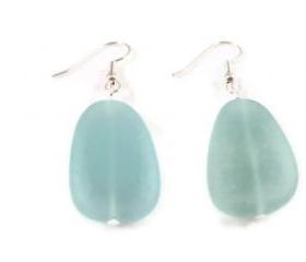 Earrings, Beach Glass Flat Nuggets, Light Blue Sea Glass Dangle Earrings, Ocean Blue