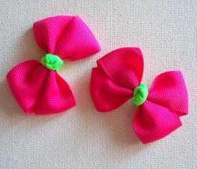 Mini Neon Boutique Bow Pair - Shocking Pink, Neon Green