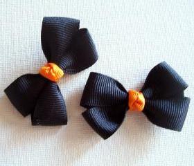 Mini Boutique Halloween Bow Pair - Black, Orange