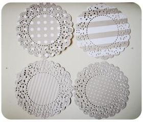 4 Parisian Lace Doily grey polka dot & stripe / pack 