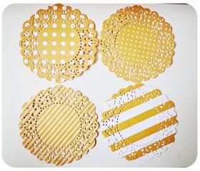 4 Parisian Lace Doily orange polka dot & stripe / pack 
