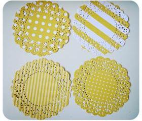 4 Parisian Lace Doily yellow polka dot & stripe / pack 
