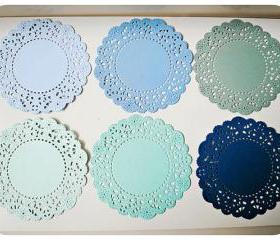 6 Parisian Lace Doily blue / pack 