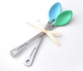 Personalized Baby Spoon SET OF TWO(2) baby shower gift, new mom, baby feeding baby boy blue set, baby name by ZADOO