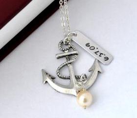 Personalized antique anchor necklace, keepsake necklace, special day necklace, anniversary, wedding date, engagement by ZADOO