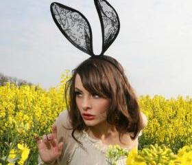 Black lace bunny ears headband