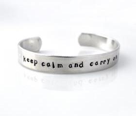 Personalized metal cuff bracelet, custom bracelet, aluminum cuff hand stamped bracelet, keep calm and carry on, class of 2012 Graduation by ZADOO
