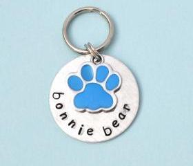 Paw Print blue or pink Custom Pet id tag