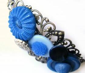 Blue headband with vintage buttons