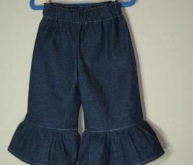 Girls Ruffle Pants Denim All sizes Ruffle Pants Jeans Denim Dark Blue Stretch