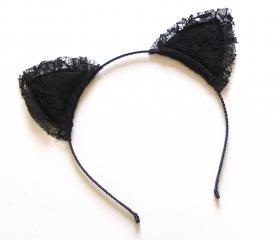 Black Lace Kitten Ears Headband.