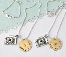camera necklace, Personalized initial camera necklace, Capture Life capture moment, Photographer