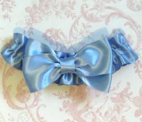 Big blue bow bridal garter.