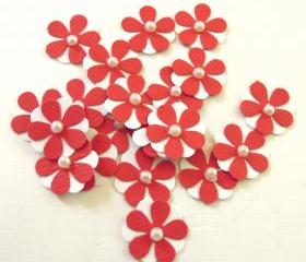 Teeny Tiny Red and White Flowers - Set of 20 