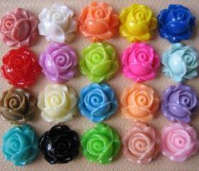20PCS - Cabbage Rose Flower Cabochons - 15mm - Resin - Sampler Pack - Findings by ZARDENIA