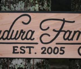 Family Name Sign Hand Carved on cedar in Beautiful Script