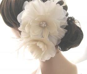EVANGELINE Feather Flower Bridal Fascinator