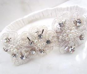 PERLA - Lace Pearl and Rhinestone Garter Set