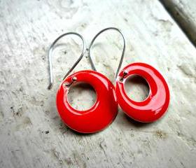 Lady in red. Red Enameled and Bali Sterling Silver earrings. Red & sterling silver earrings.