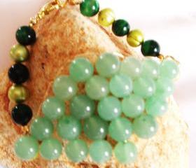 Pearl & Aventurine Green Tigers Eye Bracelet Gemstone Handmade