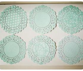 6 Parisian Lace Doily Aqua Mist / pack 