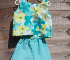 Girls turquoise blue sleeveless top and shorts set
