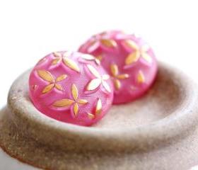 Vintage Golden Butterfly Rose Pink Moonglow Glass Buttons
