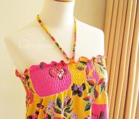 Summer Top Orange Fruity Floral Butterfly Print