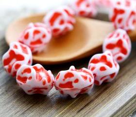Vintage Red White Disco Meteorite Plastic Beads