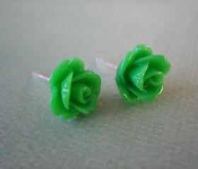 Adorable Mini Rose Earrings - Green - Jewelry by FIVE