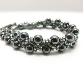 Hematite Bracelet - Beaded Jewelry - Beaded Bracelet - Grey Jewelry - 7 1/4 inches - Gray