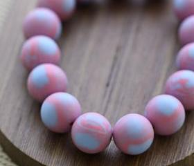 Vintage Matte Blue Pink Granular Swirl Lucite Beads