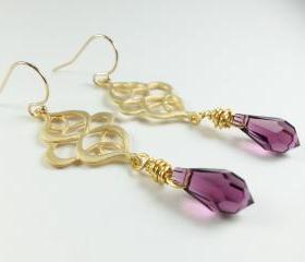 Amethyst Gold Earrings - Purple Jewelry - Amethyst Crystal Earrings - Gold Jewelry - Dangle Earrings