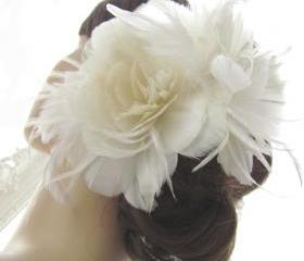 Gabrielle Bridal Headpiece Feather Flower Fascinator 