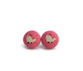 Fabric Buttons Earrings - Chicken Earrings, Pink color