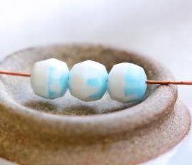 Vintage Bi-color White and Soft Blue Faceted Glass Beads