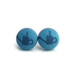 Blue Fabric Buttton Earrings