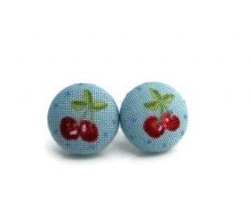 Red Cherry Mini Fabric Buttons Earrings